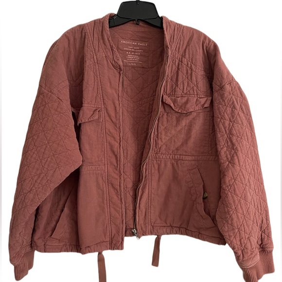 American Eagle Dolman Jacket Quilted Knit Bomber Coat in Mauve Pink Size L - Picture 1 of 6